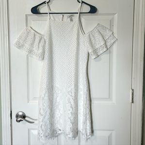 White lace semi-formal dress, size medium, off the shoulder